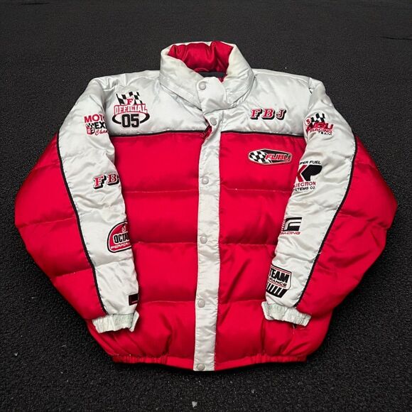 VTG 90s Y2K FUBU Down Racing Puffer Jacket Streetwear XL Red/Gray THE COLLECTION - Picture 1 of 16